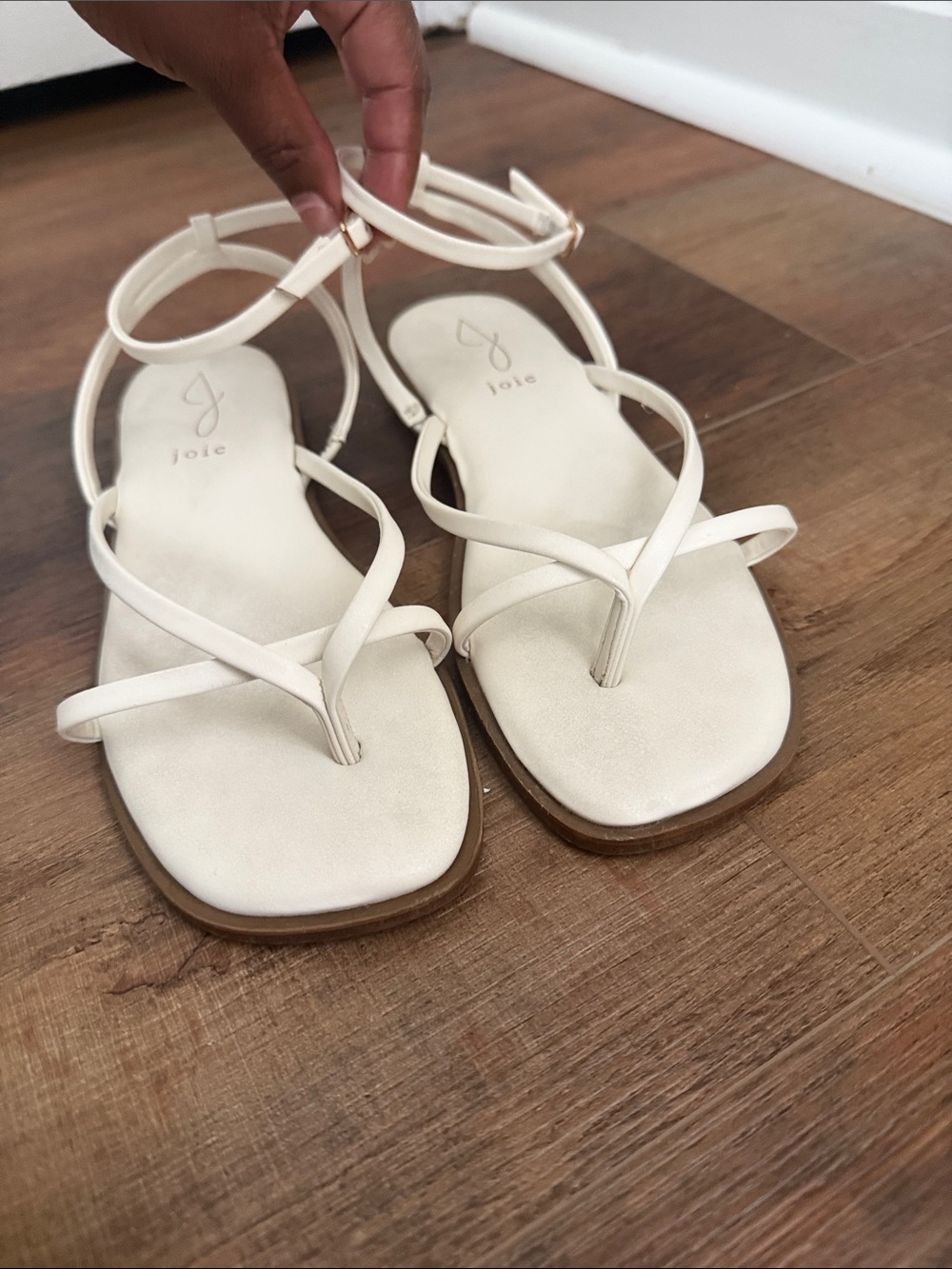 Joie Cream Strappy Toe-Ring Ankle Strap Sandals